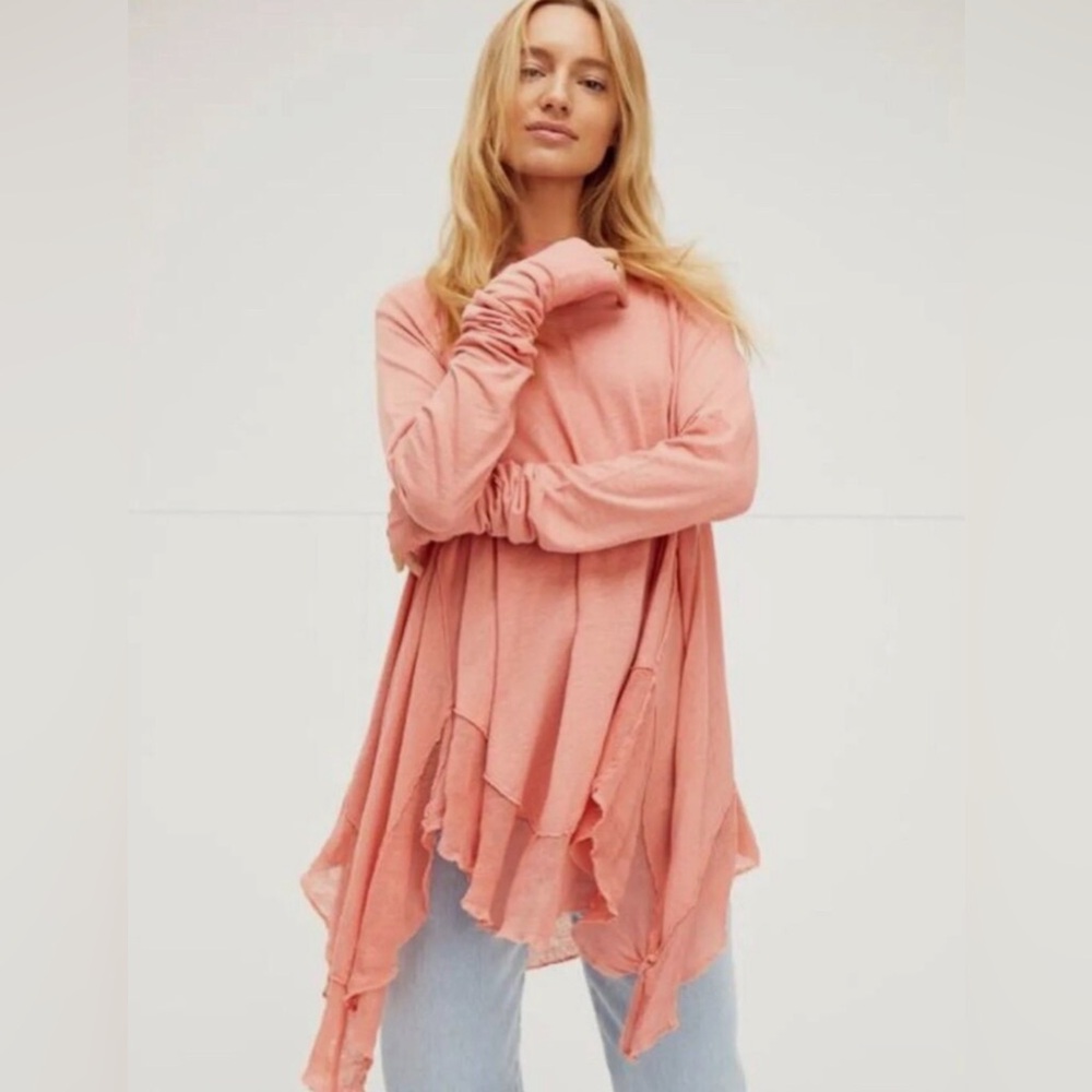 We The Free Tunic Mini Dress Peach Orange Starlight Ruffle Linen Viscose Flowy